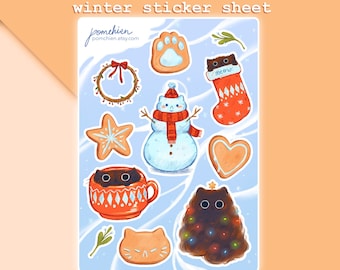 Winter Sticker Sheet | matte vinyl stickers | christmas holidays | festive cats | cat themed sticker sheet | bullet journal