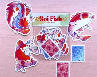 Pacote de 5 adesivos Koi Fish | adesivos de vinil fosco à prova d'água