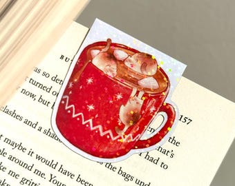 Marshmallow Cats | Cosy Hot Chocolate Magnetic Bookmark | holographic waterproof