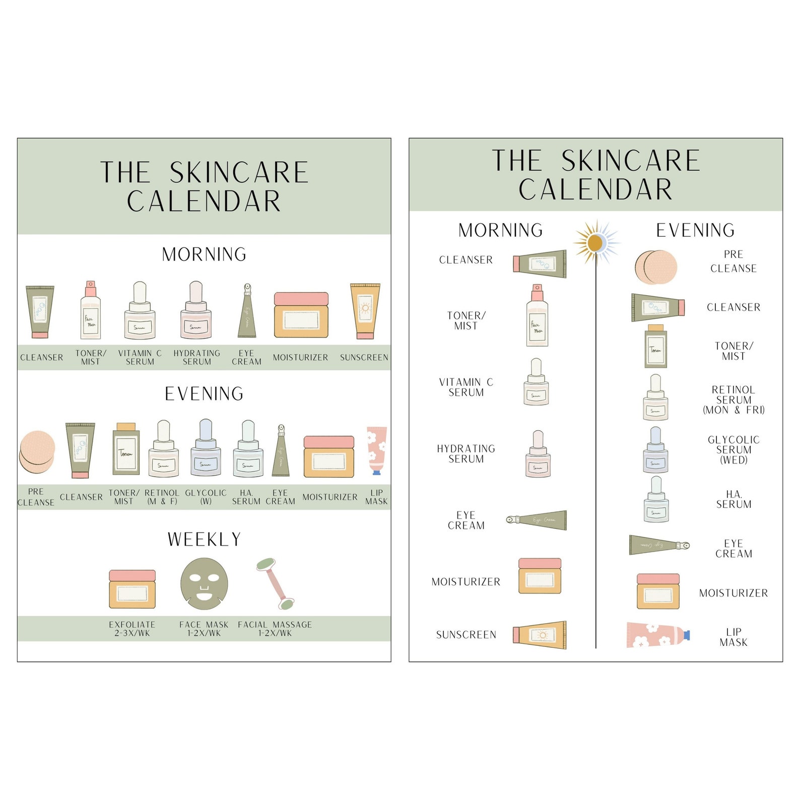 Skincare Routine Calendar Printable Digital Steps Selfcare Etsy