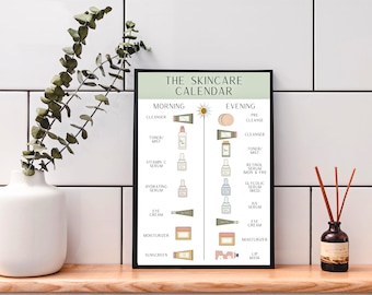 Calendario de rutinas de cuidado de la piel Pasos digitales imprimibles Autocuidado TDAH