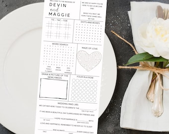 Customizable Wedding Reception Activity Sheet Game & Menu Template | Digital Download | Minimalist | Printable | Editable | DIY