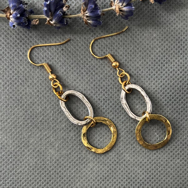 Handcrafted Mixed Metal Earrings - Textured and Trendy Two Tone Style