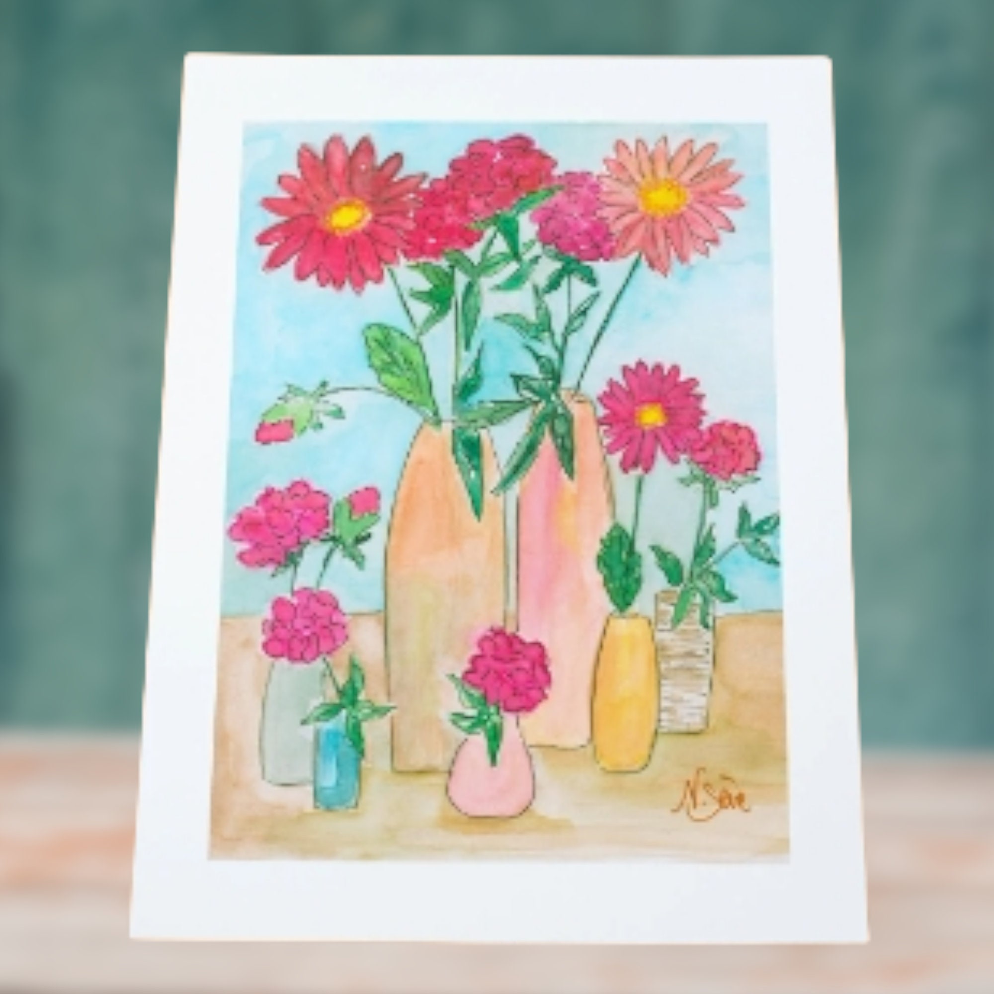 Carte Postale/Illustration - Fleurs en Pot