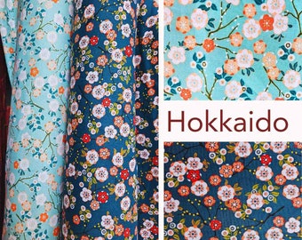 Printed fabrics Japanese flowers in cotton