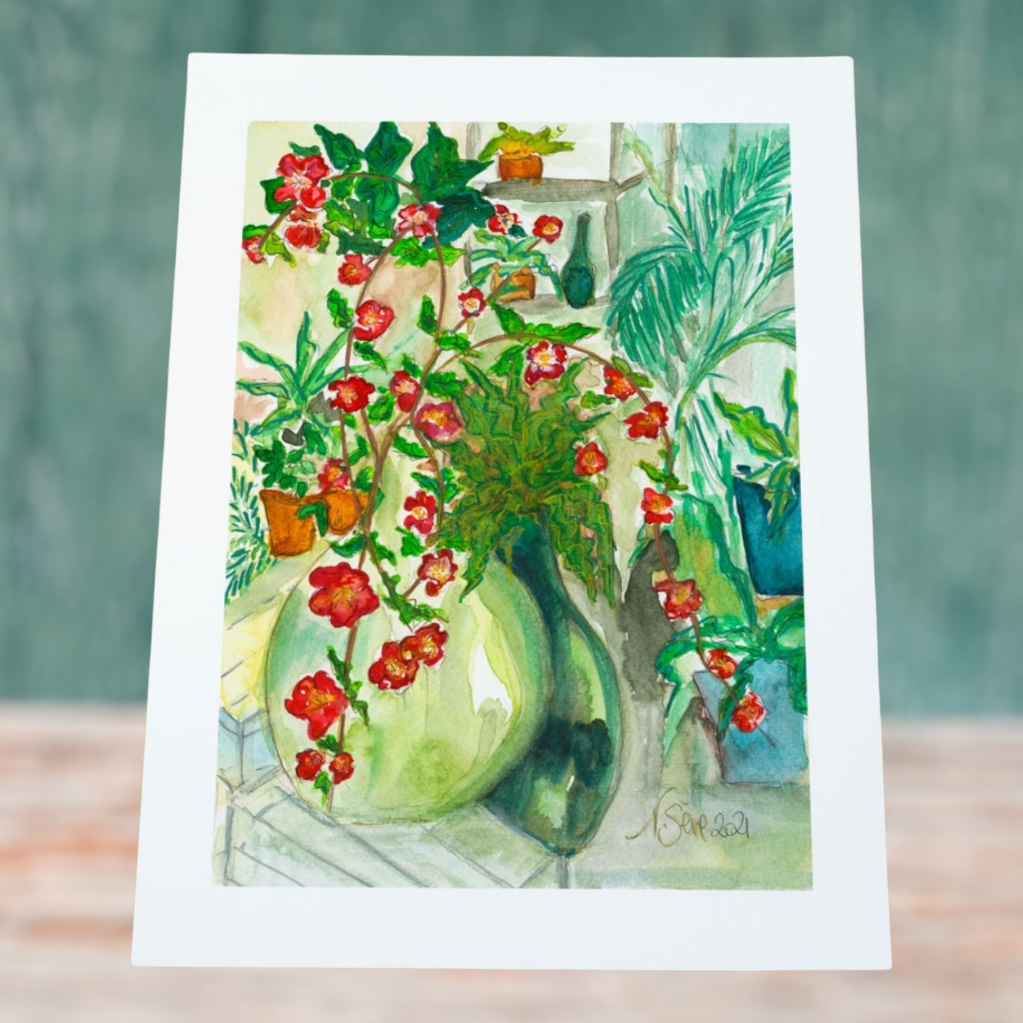 Carte Postale/Illustration à Encadrer - Fleurs en Pot