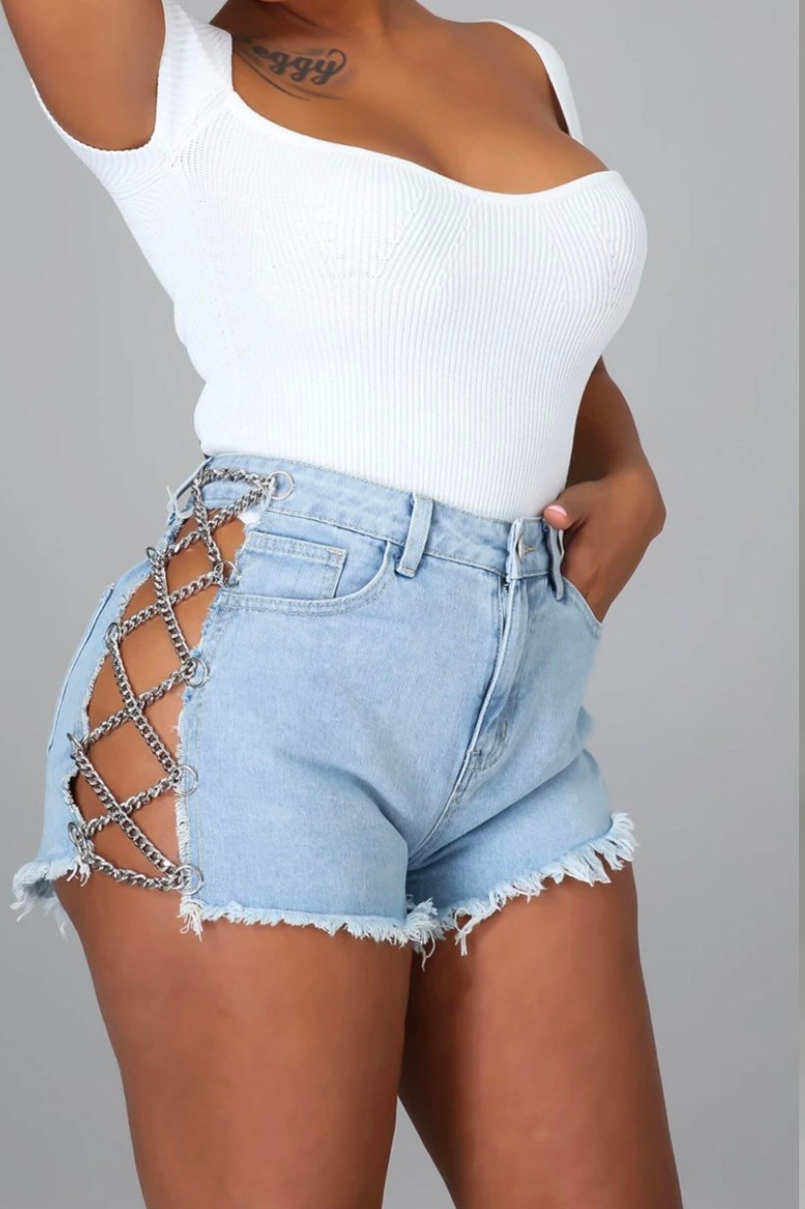 Open Slit jean shorts Etsy