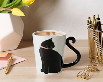 Black Cat Ceramic Coffee Mug for Kitty Cat Lover's, Animal Shaped Cat Mug Gift, Cat Mom Coffee Mug, Crazy Cat Lady Gift