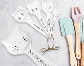 Ceramic Spoon Rest & Baking Measuring Spoons Set, Cat Decor Cute Baking Supplies, Cat Baking Gift, Mothers Day Gift Basket