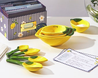 Lemon Ceramic Measuring Cups & Spoons Gift Set, Ceramic Baking Gifts Basket