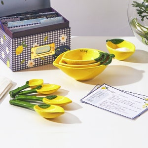 Lemon Ceramic Measuring Cups & Spoons Gift Set, Ceramic Baking Gifts Basket