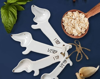 Dachshund Measuring Spoons Set, Ceramic Dachshund Gift for Dachshund Lovers, Dog Mom Gift Ideas, Dog Lover Gift