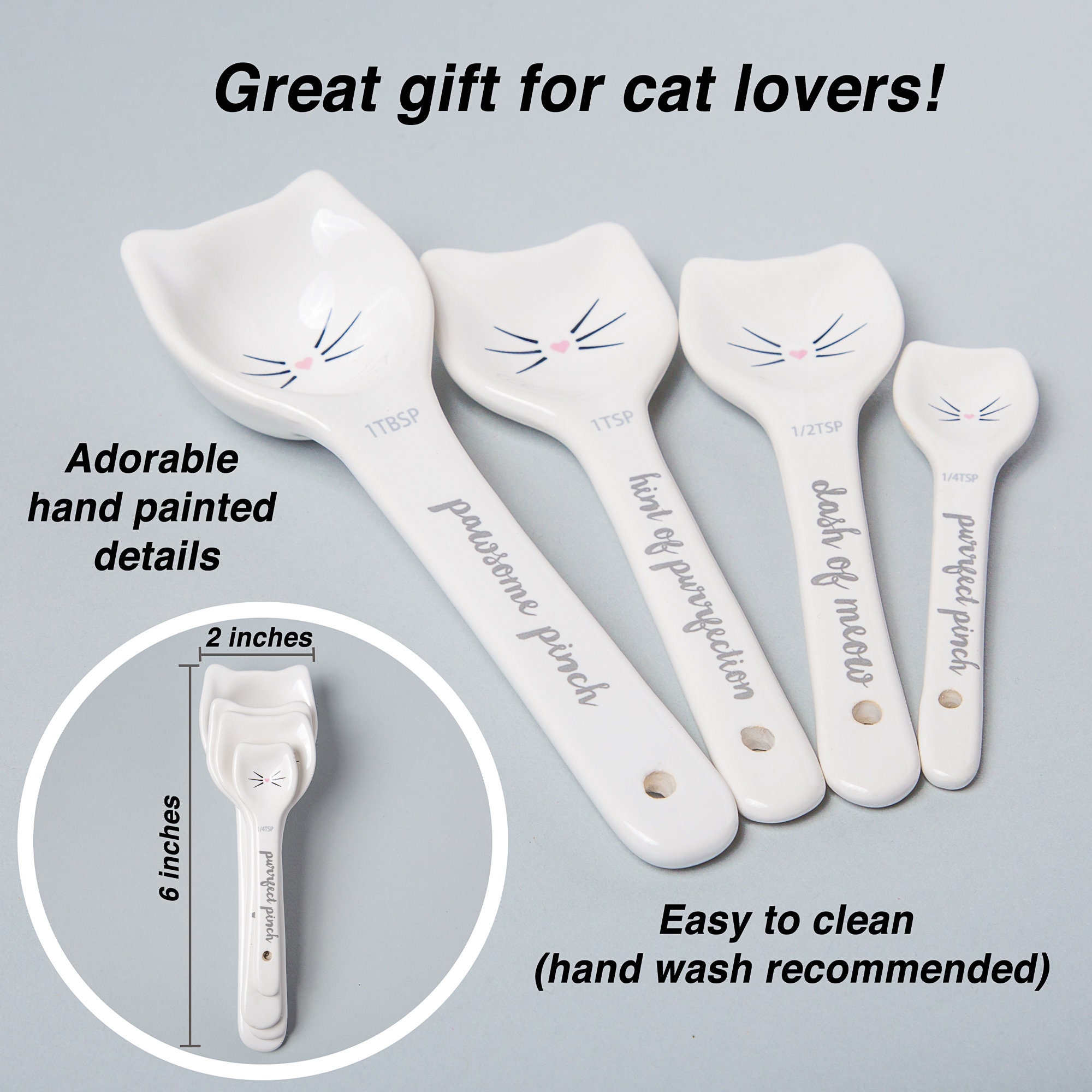 Cat Shaped Ceramic Measuring Spoons - Gift for Any Cat Lover - Cat Ceramic  Measuring Spoons Baking Tool - Creative Functional Kitchen Decor - Comes in