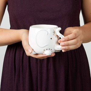Votum Large Cute Handmade Elephant Mug - White Ceramic Coffee Cup
