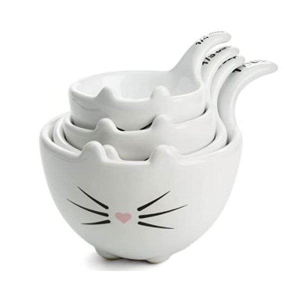 Ceramic Measuring Cups, Set of 4 Cat Cups, Cute Cat Decor, Ceramic Baking Gifts Basket