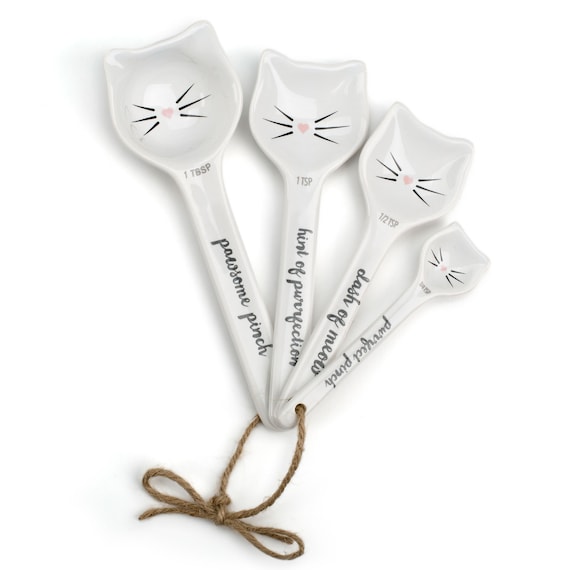 Cute Cat Little Kittens Ceramic Measuring Spoon Set, 6 x 3 x 2.25