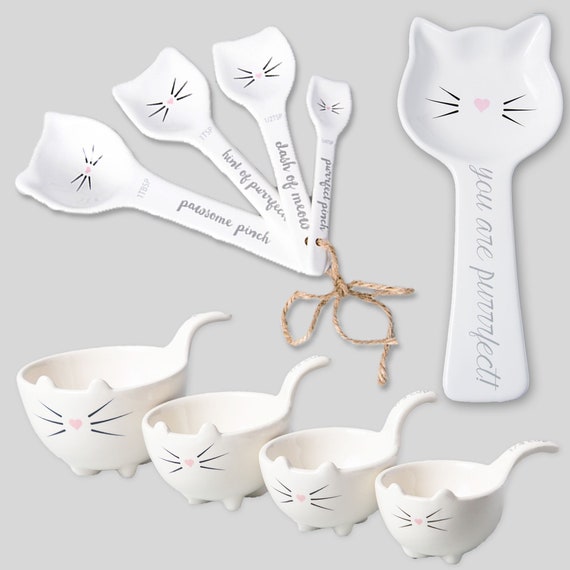 Ceramic Baking Measuring Cups and Spoons Set, Cat Decor Cute Baking  Supplies, Cat Baking Gift, Mothers Day Gift Basket 