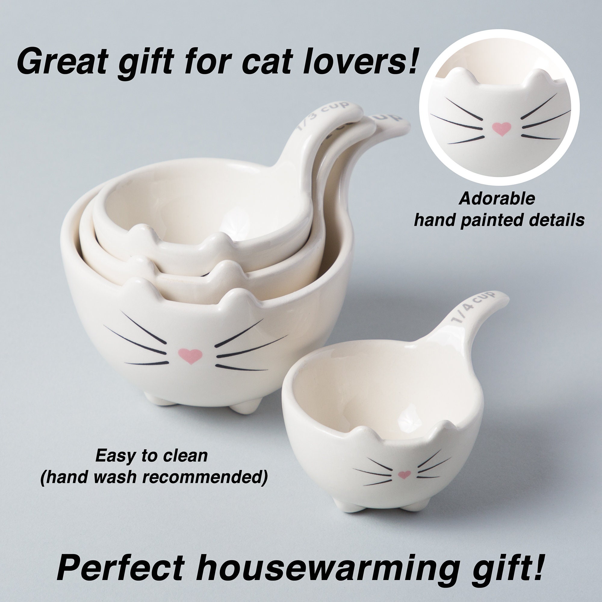 Cat Shaped Ceramic Measuring Spoons With Tie Ribbon - Gift For Cat