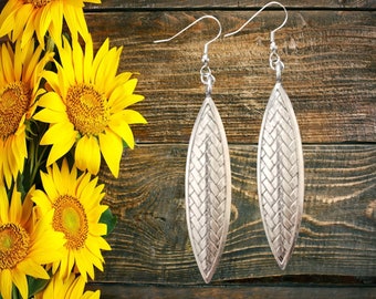 Pewter Woven Feather Earrings