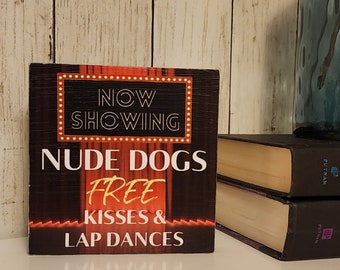 Funny Nude Dogs Wood Sign Tiered Tray Décor