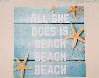 All She Does is Beach, Beach, Beach Wood Sign Tiered Tray Décor