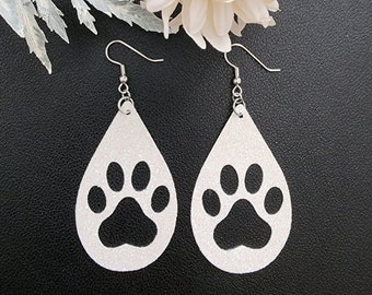 Faux Leather Sparkly Paw Print Earrings