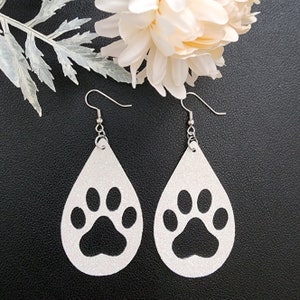 Faux Leather Sparkly Paw Print Earrings