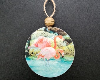 Flamingo Wood Slice Ornament