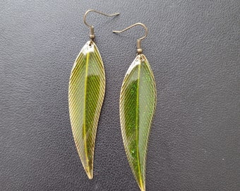 Green Metal Leaf Earrings