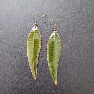 Green Metal Leaf Earrings image 1