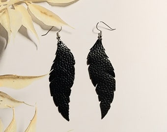 Faux Leather Feather Earrings