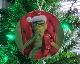 Super Cute Grinch & Max Wood Slice Ornament