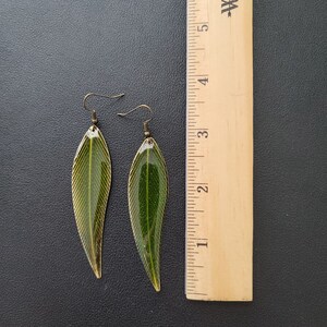 Green Metal Leaf Earrings image 2