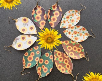 Faux Leather Sunflower Earrings