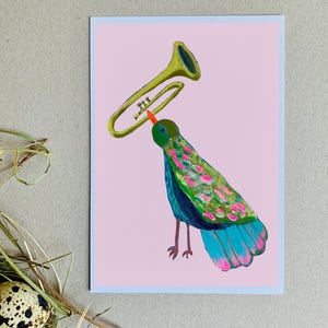 Postkarte - Grusskarte - Karte - Illustration - Frühling - Grüße - Geschenk - Taube - Vogel - Musik