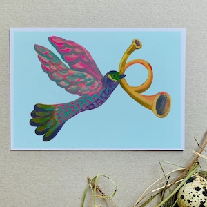 Postkarte - Grusskarte - Karte - Illustration - Frühling - Grüße - Geschenk - Taube - Vogel - Musik