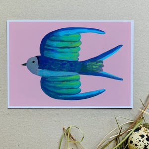 Postkarte - Grusskarte - Karte - Illustration - Frühling - Grüße - Geschenk - Schwalbe - Vogel - Bird - Oiseau