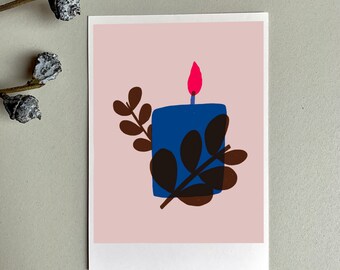 F R O H E   W E I H N A C H T E N - F R O H E S  F E S T Advent Winter Weihnachten Kerze Zweig Weihnachtliche Grüße Postkarte Illustration