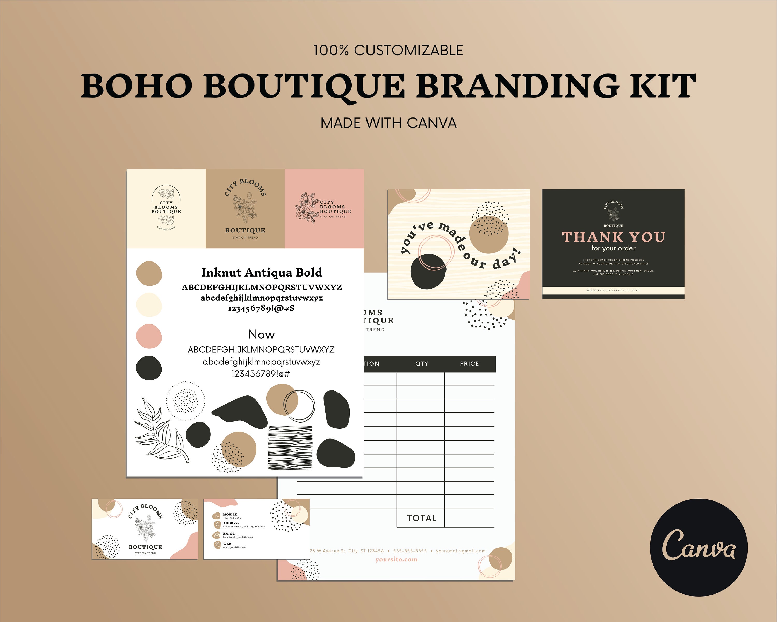 Boho Boutique Branding Kit for Canva Templates Custom Etsy