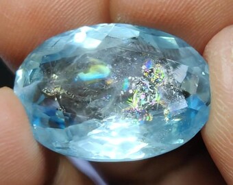 11.55 Cts Natural Very Rare Sparkle Rainbow Fire Aquamarine Oval With Amezing Looking Very Rare Hard To Find This Oval Shape Aquamarine