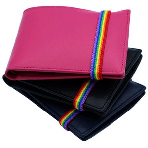Unisex leather wallet card holder with elastic-rubber closure with rainbow flag-LGBTQ pride