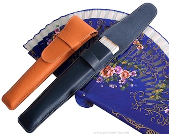 Funda para abanico en piel autentica con solapa y cierre pasador