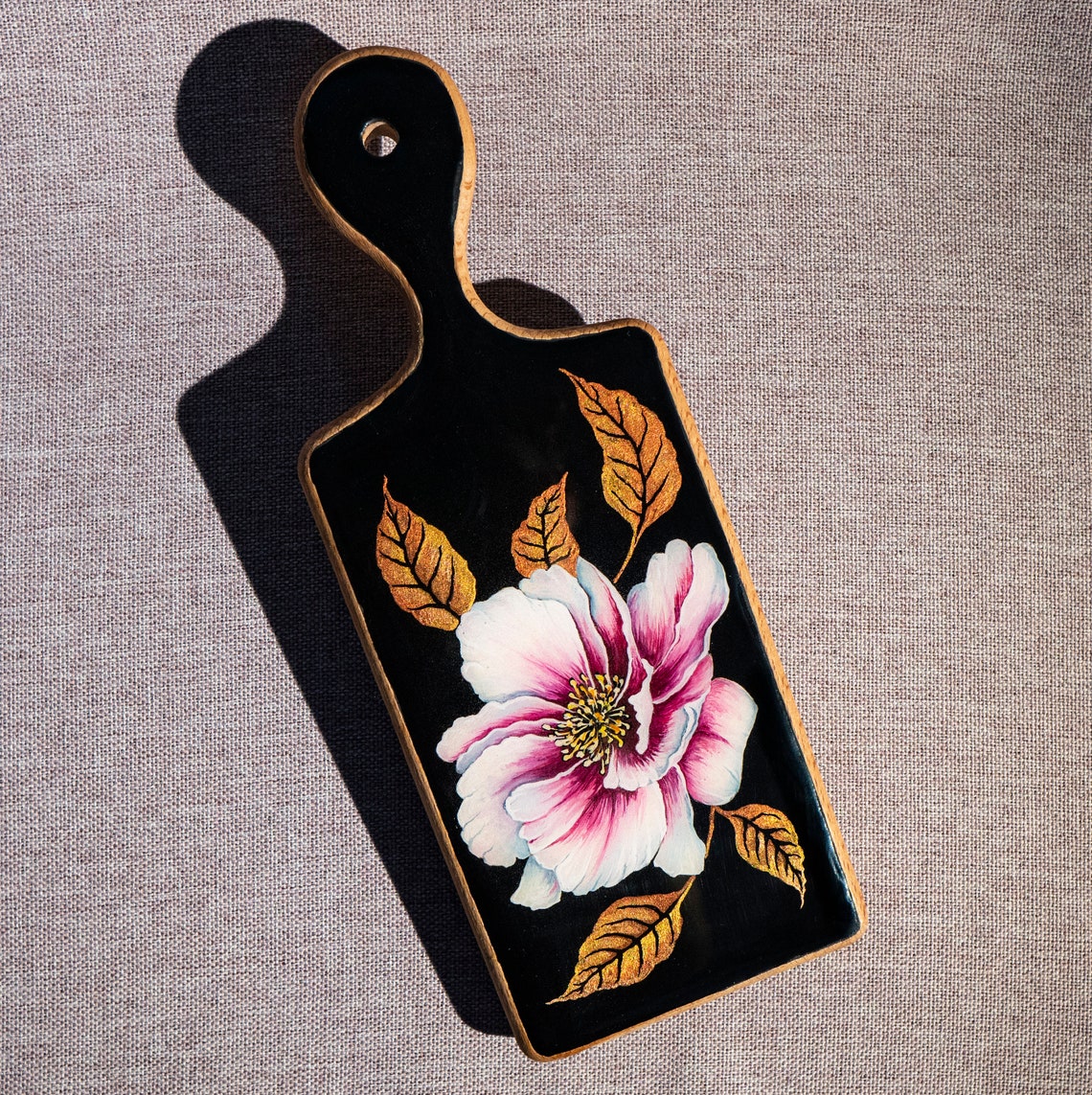 Handmade flower painting on cutting board kitchen decor Etsy