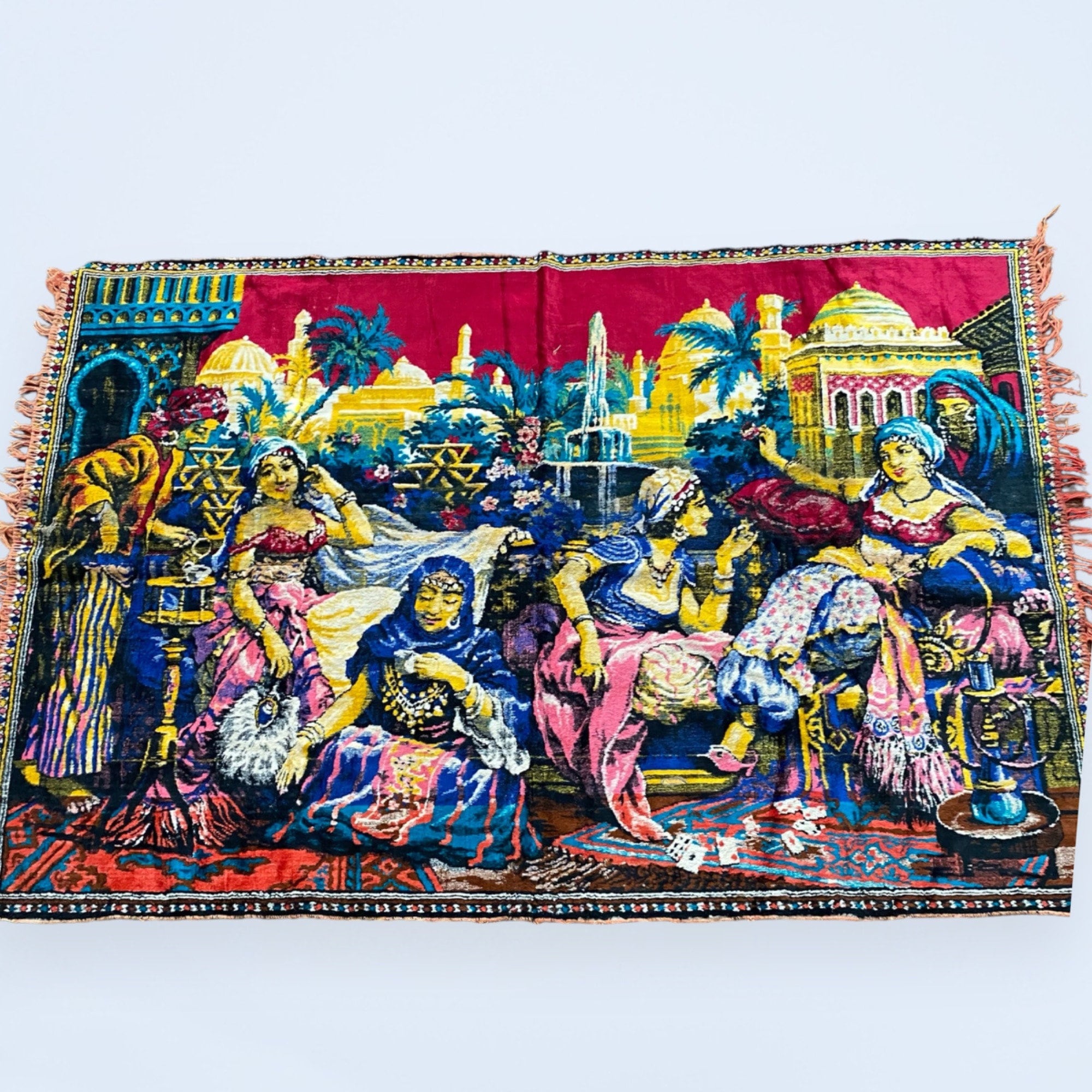 Vintage Mid Century Turkish Harem Women Large Velvet Tapestry Wall