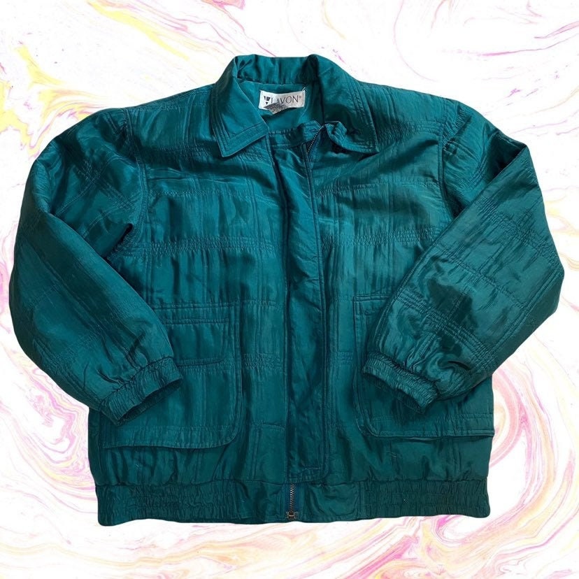 Vintage LAVON Tracksuit Jacket Teal Blue Shape Design Women's size Petites  S