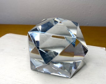 Baccarat France Crystal Faceted Geometric Clear Paperweight Marked