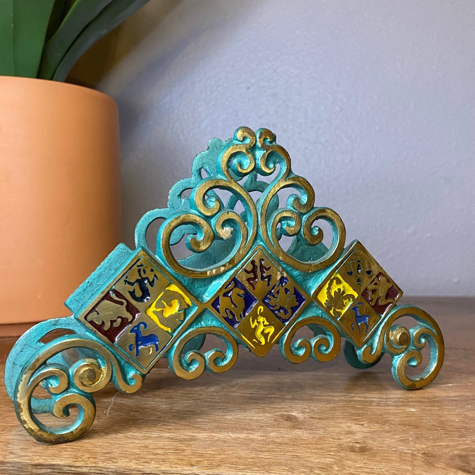 Vintage Brass Zodiac Astrology Letter / Napkin Holder Decor Etsy