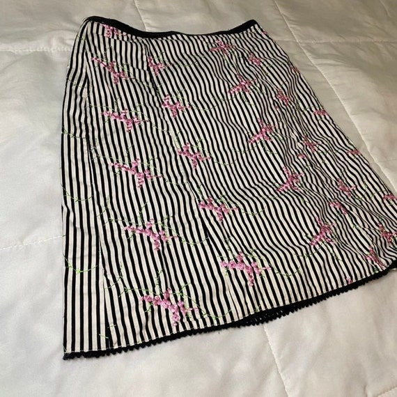 Vintage 90's Embroidered Flower Striped Skirt - A… - image 2