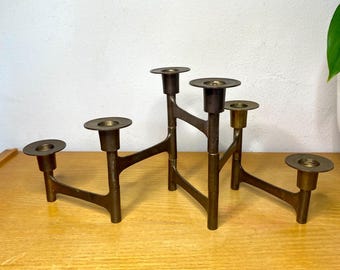 Vintage 1960s Mid Century Brutalist Brass Articulating Candle Holder Candelabra | Scandinavian MCM