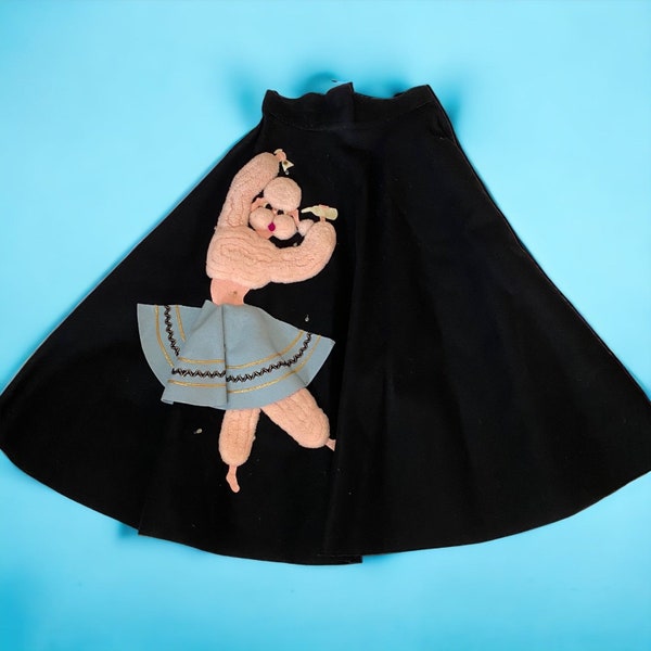 Rare Original 1950s Vintage Poodle Skirt by Kinneloa of California - Black Felt w/ Pink Dancing Martini Dog Applique - 8